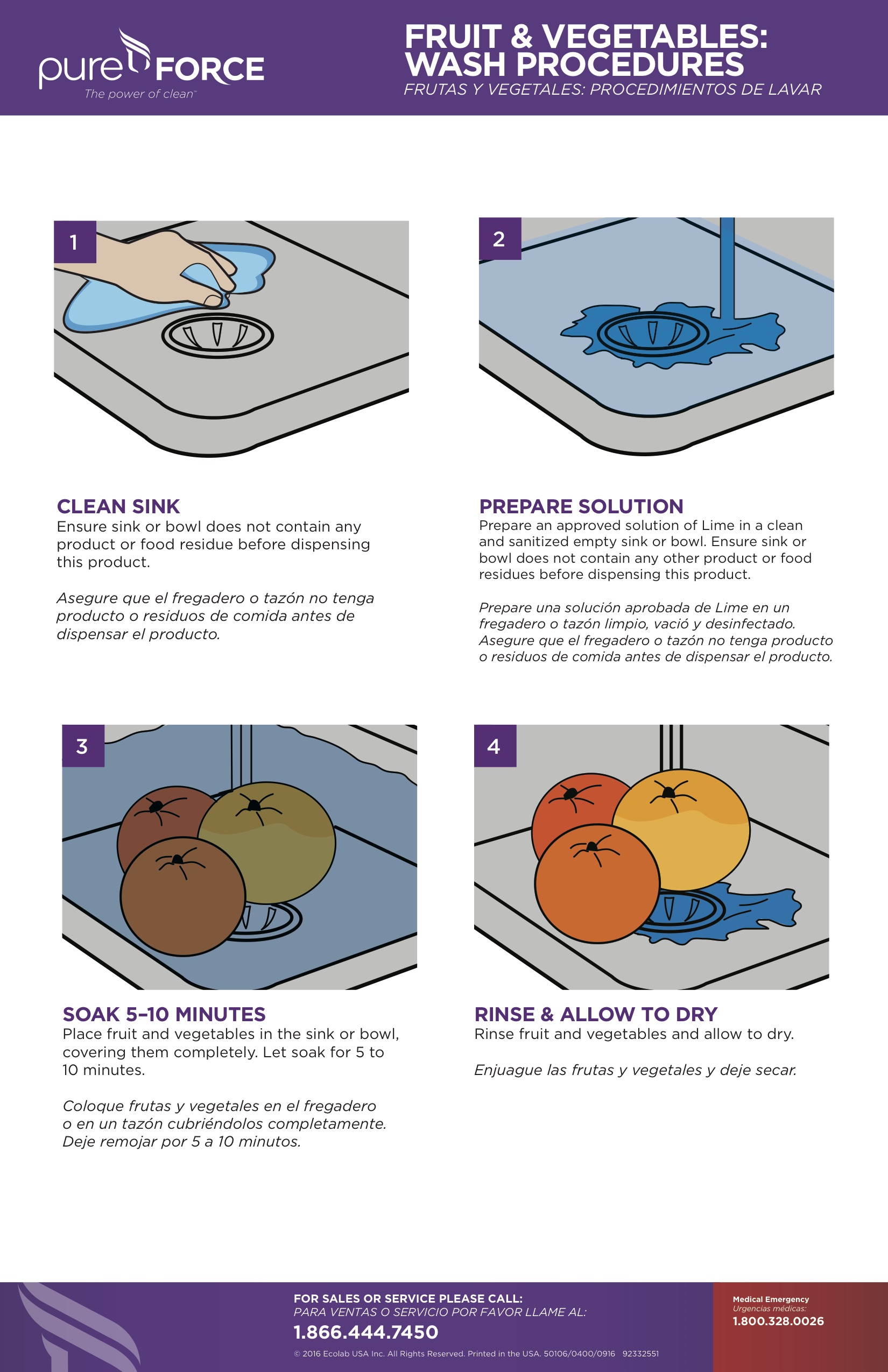 PureForce Fruit & Vegetable Wash Wall Chart