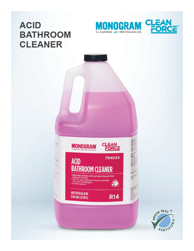 Monogram Clean Force Acid Bathroom Cleaner Sell Sheet