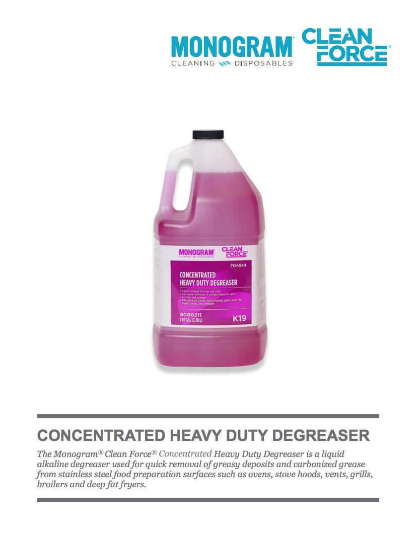 Monogram Clean Force Concentrated Heavy Duty Degreaser Sell Sheet