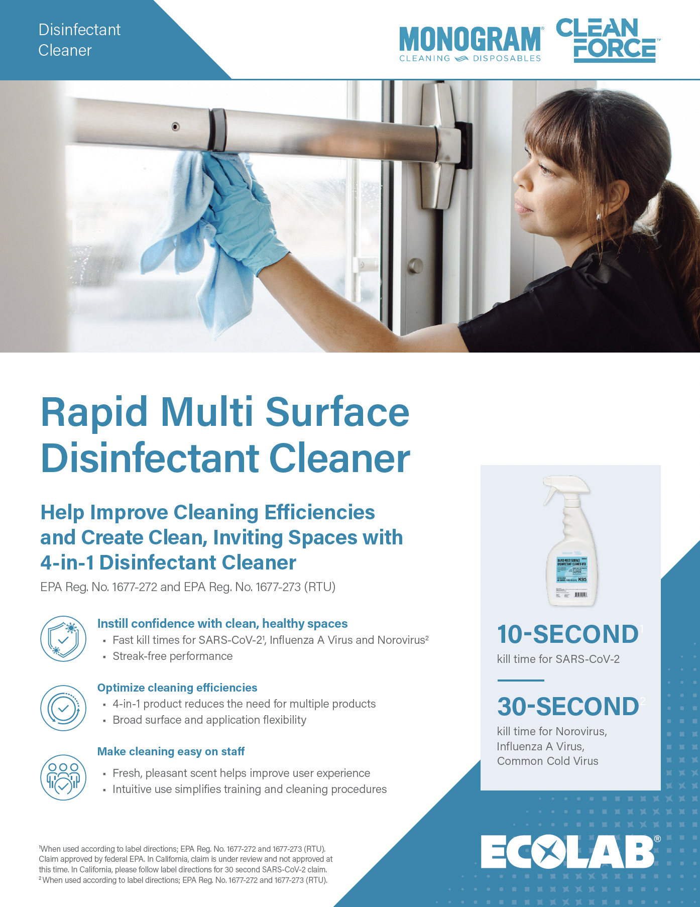 Monogram Clean Force Rapid Multi Surface Disinfectant Cleaner Sell Sheet