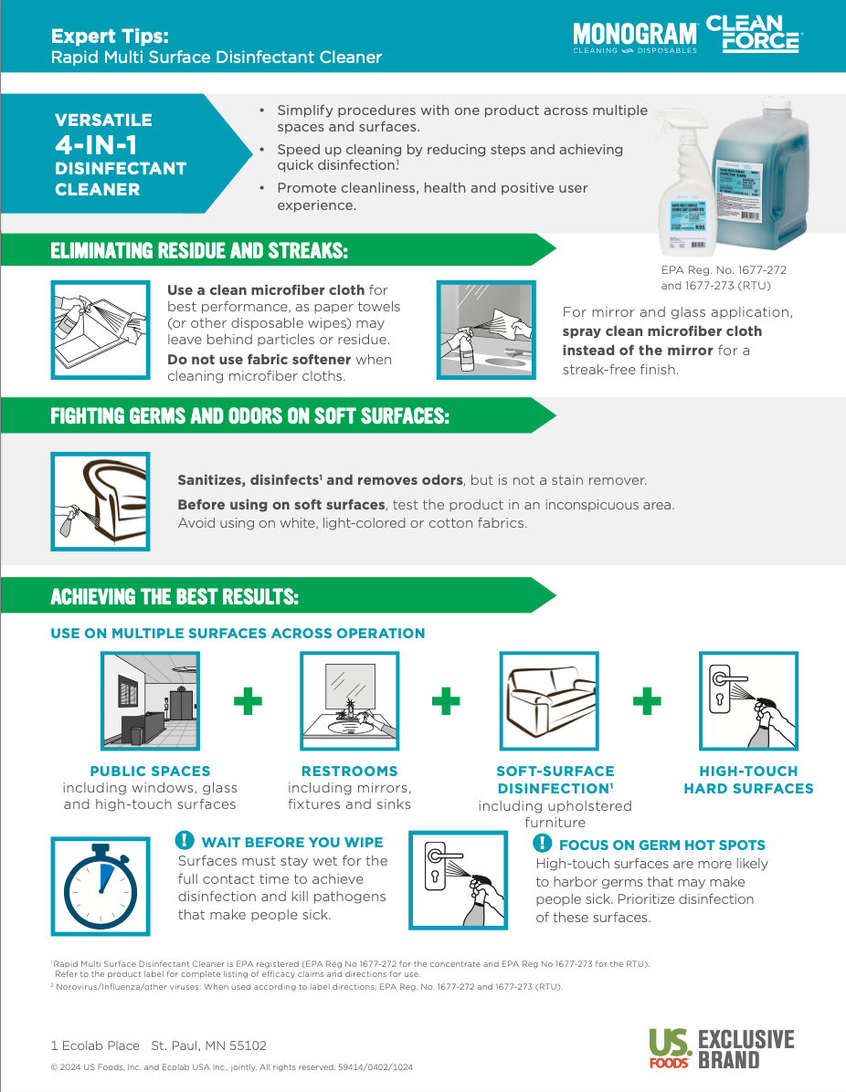 Monogram Clean Force Rapid Multi Surface Disinfectant Cleaner Expert Tips Flyer