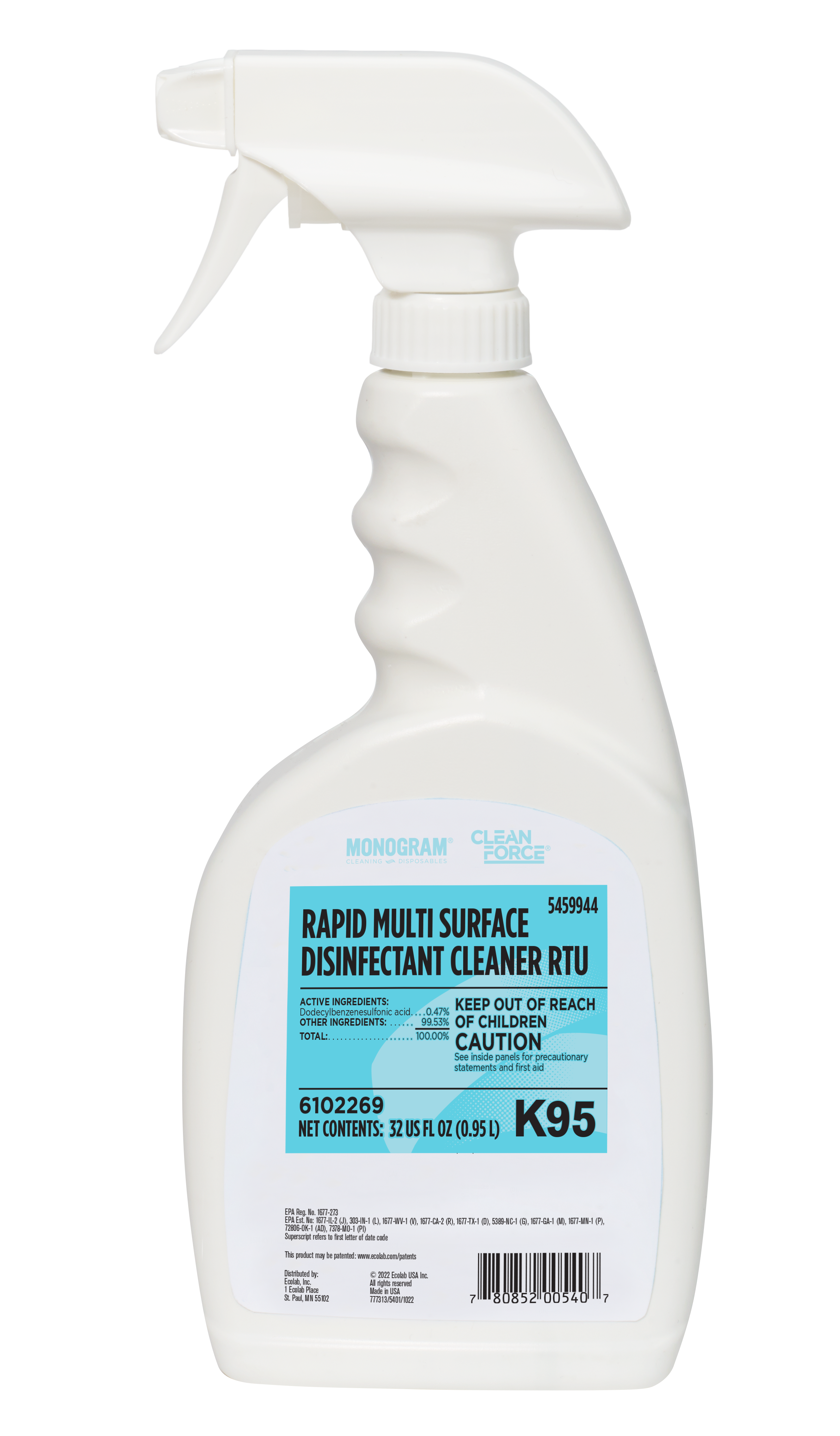 Monogram Clean Force Rapid Multi Surface Disinfectant Cleaner RTU